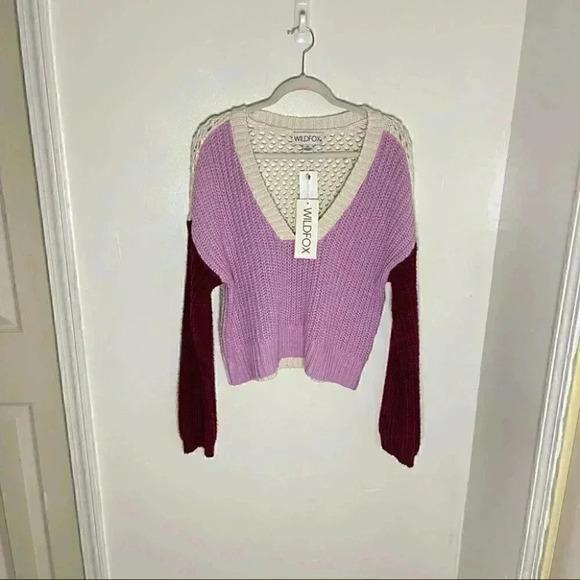 NWT Wildfox Color Me Beverly Crochet Color-Block Sweater White Purple Medium - Picture 2 of 7
